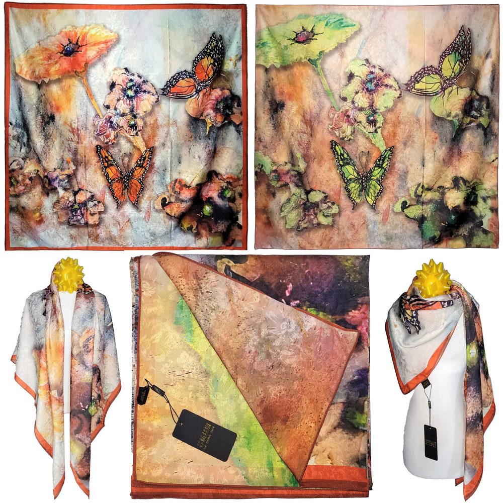 NWT Double Sided Silk Scarf 53"x53" Large Square Shawl Wrap XiangYunShal 22321